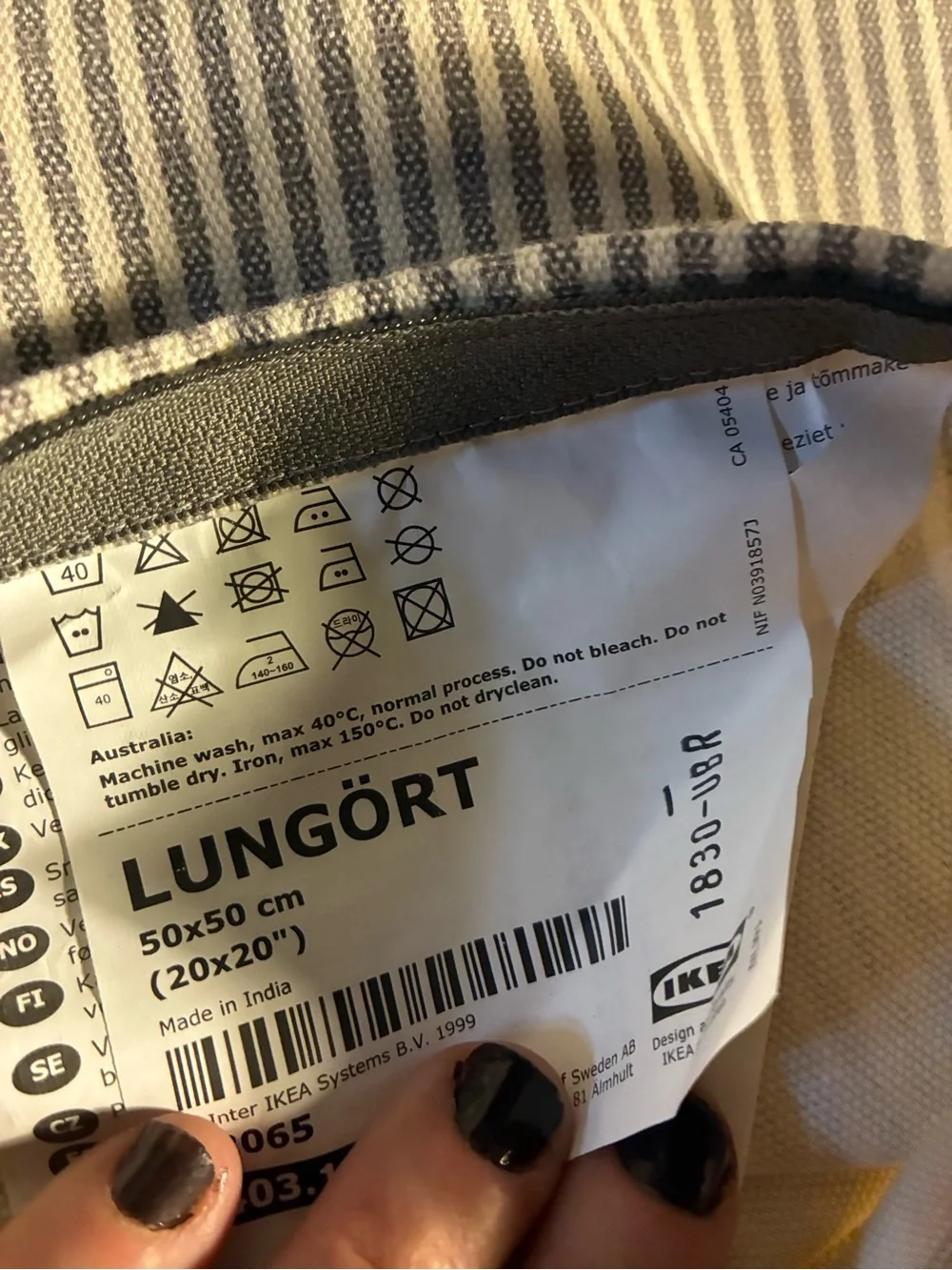 IKEA LUNGÖRT Pillowcase Set 20x20 in Gray and Cream Stripes / Floral Vines new